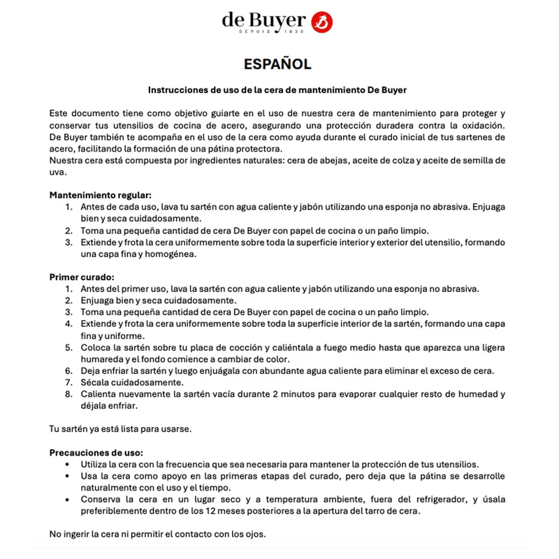 Cera de curado y mantenimiento De Buyer