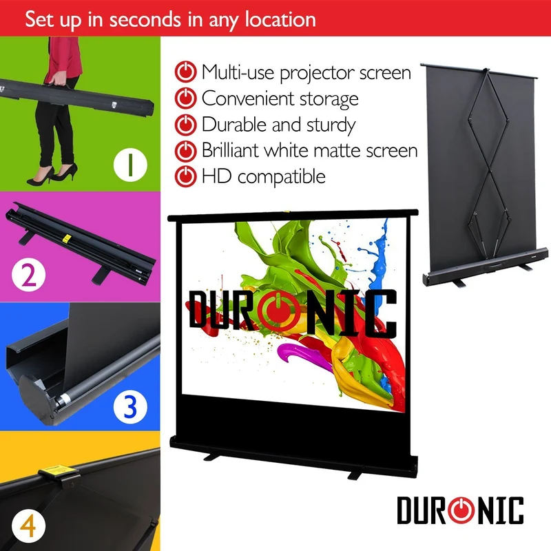 Duronic FPS100 Leinwand | 100 Zoll mobile Kofferleinwand mit 203 cm x 152 cm | 4:3 Heimkino mit 4K Full HD 3D | Projektionsleinwand für Beamer | Gain 1.0 | Beamerleinwand für Büro und Präsentationen