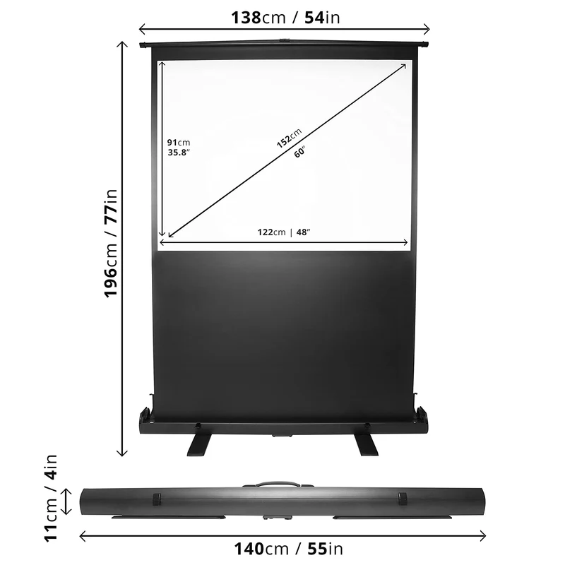 Duronic FPS60 Leinwand, 60 Zoll mobile Kofferleinwand mit 122 cm x 91 cm, 4:3 Heimkino mit 4K Full HD 3D, Projektionsleinwand für Beamer, Gain 1.0, Beamerleinwand für Büro und Präsentationen