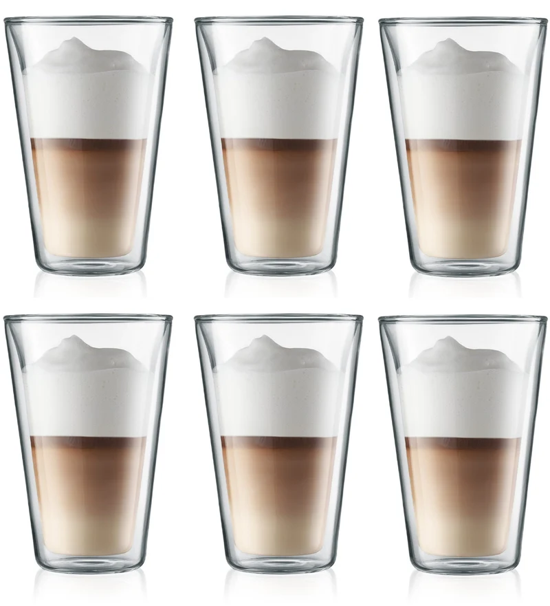Bodum Doppeltwandige Latte Macchiato Gläser Kanne - Patentiertes Ventil - 400 ml - 6 Stück