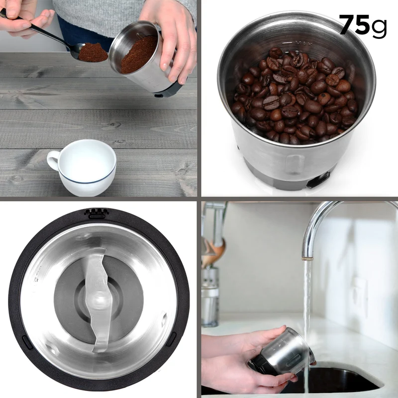 Duronic CG250 Kaffeemühle, 250W elektrische Kaffemühle, Gewürzmühle 75 g Fassungsvermögen, Coffee Grinder für Kaffeebohnen Gewürze Kräuter Nüsse Getreide, Zucker, Kaffeemahlmaschine, Kaffeemahlwerk