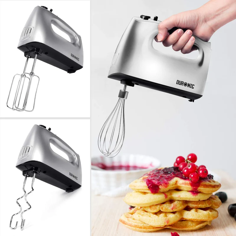 Duronic HM4 SR elektrischer Handmixer 400W, Handrührgerät mit Aufbewahrungsbox, Rührgerät Rührbesen Knethaken Aufbewahrungsbox, Rührmaschine, Küchenmixer, Handrührer, Mixer für Backen, Teig, Grau