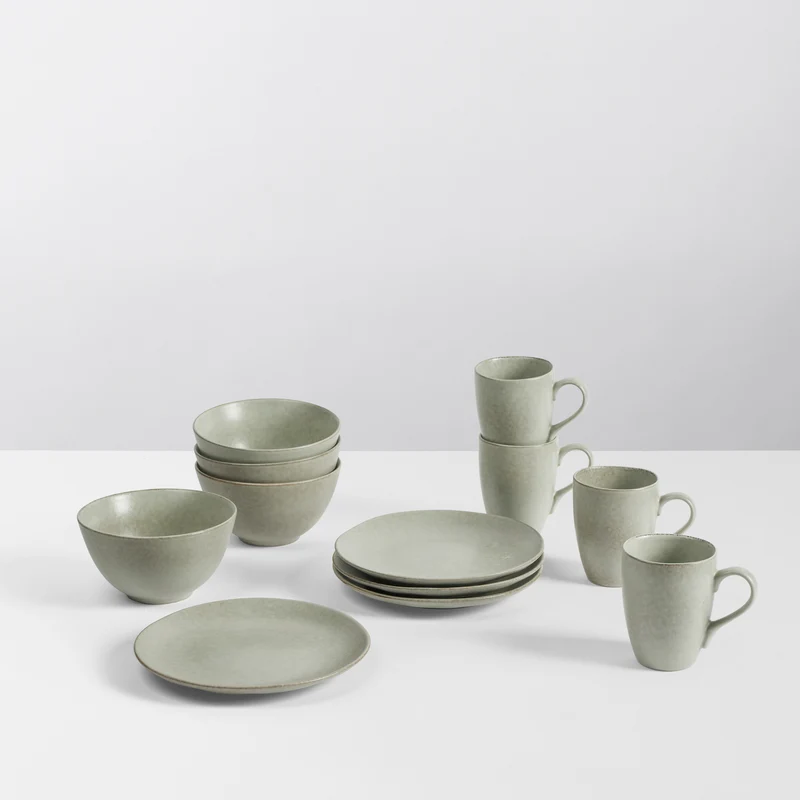 Broste Copenhagen Frühstücksset Nordic Marsh 12-teilig / 4 Personen - 4 Frühstückteller, 4 Schalen und 4 Tassen
