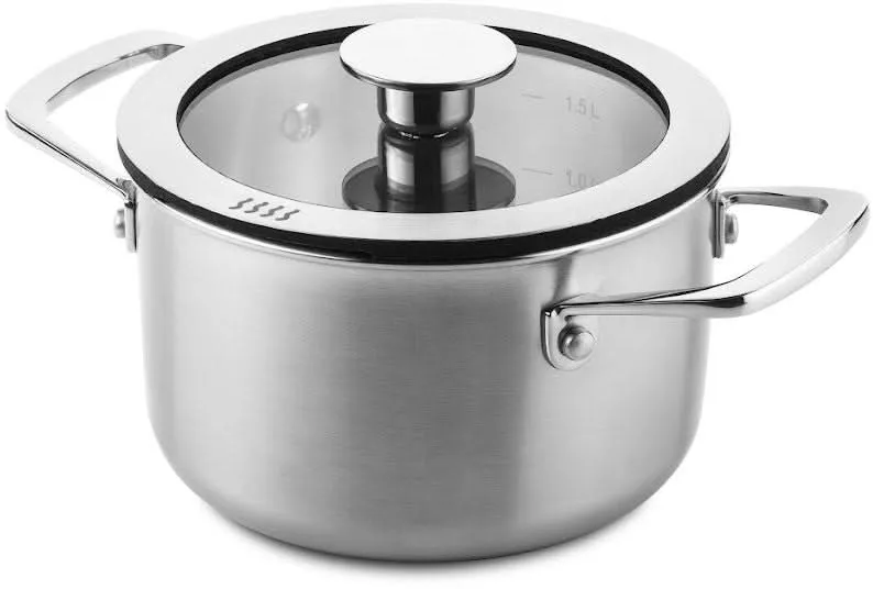 DUCQ Topfset - Stieltopf ø 16, 18, 20, 24 cm & Stieltopf ø 16 cm & Bratpfanne ø 26 cm + Deckel - Induktion - Downdraft - Edelstahl - 6-teilig