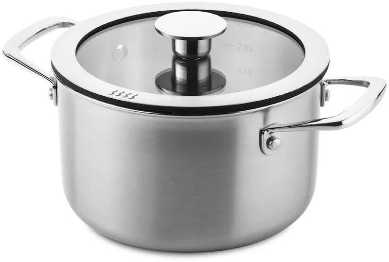 DUCQ Topfset - Stieltopf ø 16, 18, 20, 24 cm & Stieltopf ø 16 cm & Bratpfanne ø 26 cm + Deckel - Induktion - Downdraft - Edelstahl - 6-teilig