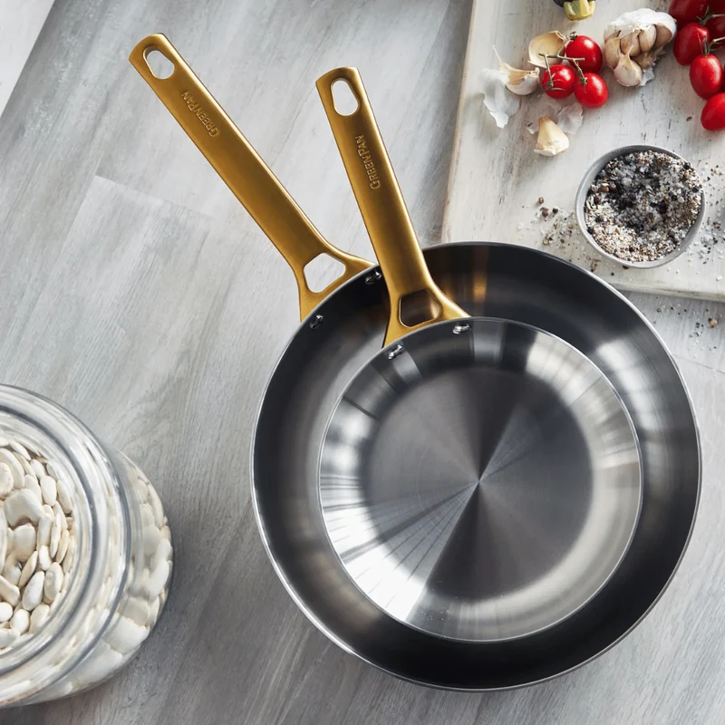 GreenPan Topfset Padova Reserve 5-teilig - Triply Edelstahl - Kochtöpfe ø 20, 24 cm, Stieltopf ø 18 cm & Bratpfanne ø 20 & 28 cm