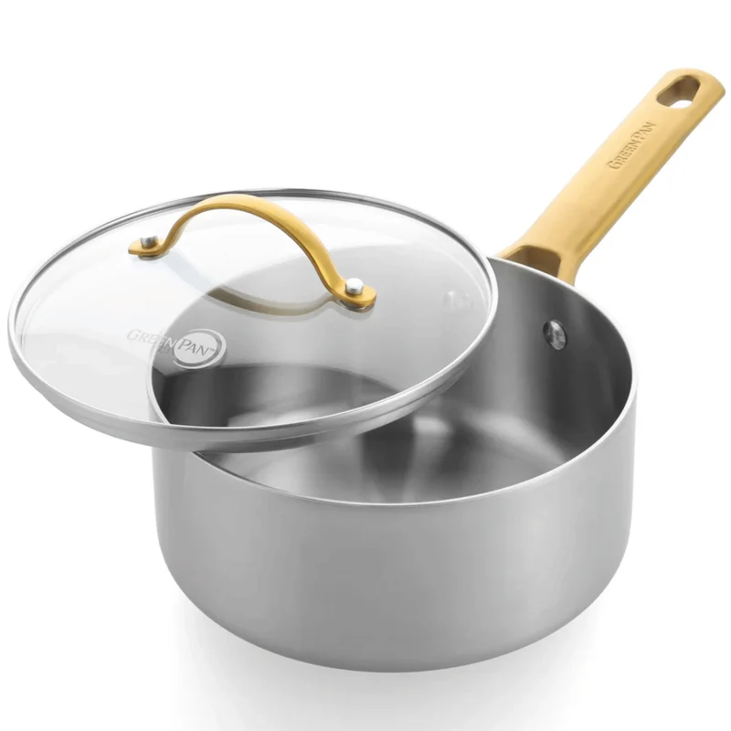 GreenPan Topfset Padova Reserve 3-teilig - Triply Edelstahl - Kochtöpfe ø 20, 24 cm, Stieltopf ø 18 cm
