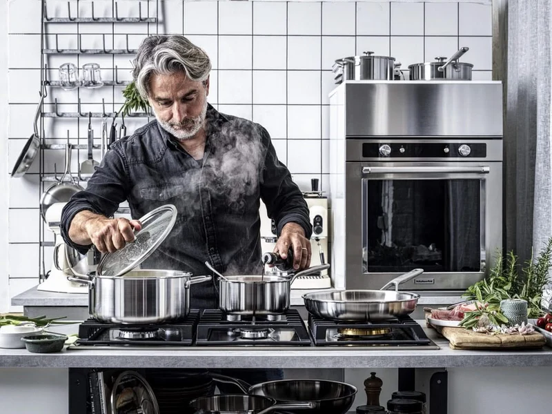 KitchenAid Topfset Multi-Ply 4-teilig - Edelstahl - Kochtöpfe ø 20, 24 cm, Stieltopf ø 16 cm & Bratpfanne ø 24 cm
