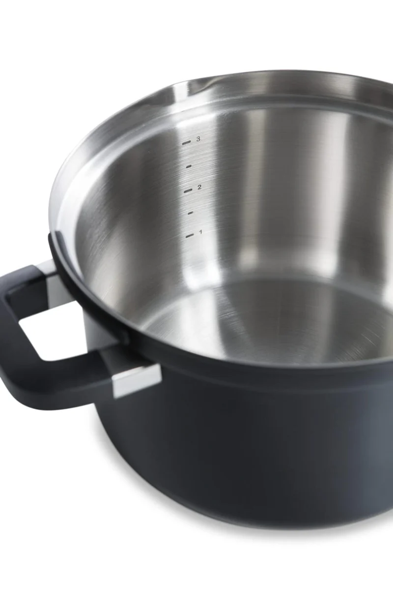 BK Topfset Flow Cool Schwarz 4-teilig -Edelstahl - Kochtöpfe ø 16, 18, 20 cm & Stieltopf ø 16 cm