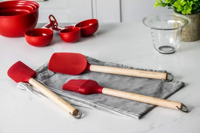 KitchenAid Spatelset Core Kaiserrot Birkenholz Silikon 3-tlg - Antihaft Spatel