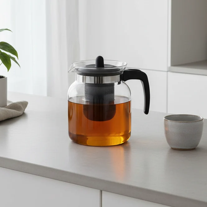 Cookinglife Teekanne Borosilikatglas 1500 ml - Kunststofffilter - klar/schwarz