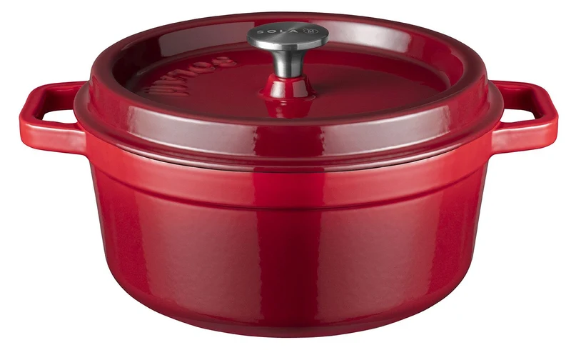 Sola Bräter mit Deckel Gusseisen - Rot - ø 28 cm / 5 Liter - Emaillierte Antihaftbeschichtung