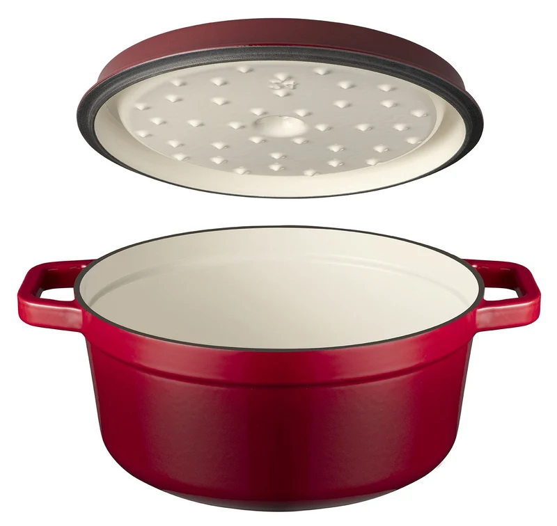 Sola Bräter mit Deckel Gusseisen - Rot - ø 24 cm / 3.2 Liter - Emaillierte Antihaftbeschichtung