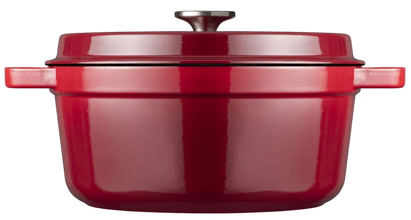 Sola Bräter mit Deckel Gusseisen - Rot - ø 24 cm / 3.2 Liter - Emaillierte Antihaftbeschichtung