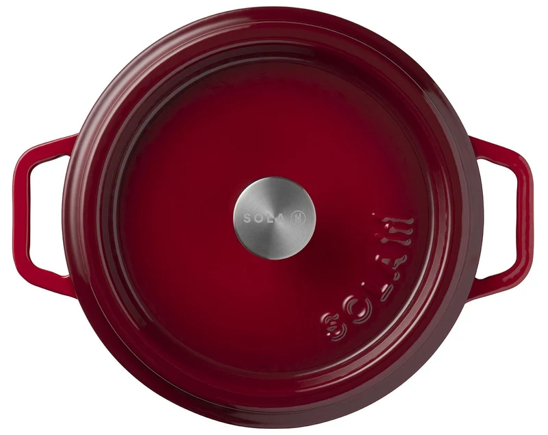 Sola Bräter mit Deckel Gusseisen - Rot - ø 24 cm / 3.2 Liter - Emaillierte Antihaftbeschichtung