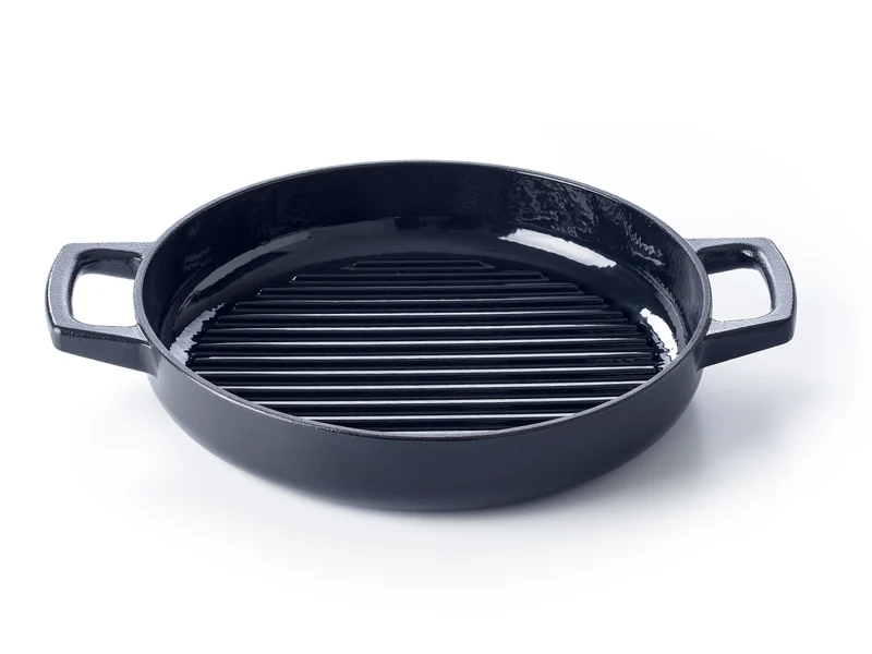 Alva Grillpfanne / Grillplatte Nori ø 28 cm + Kostenlose Ledergriffe - für alle Herdarten geeignet - emaillierte Antihaftbeschichtung