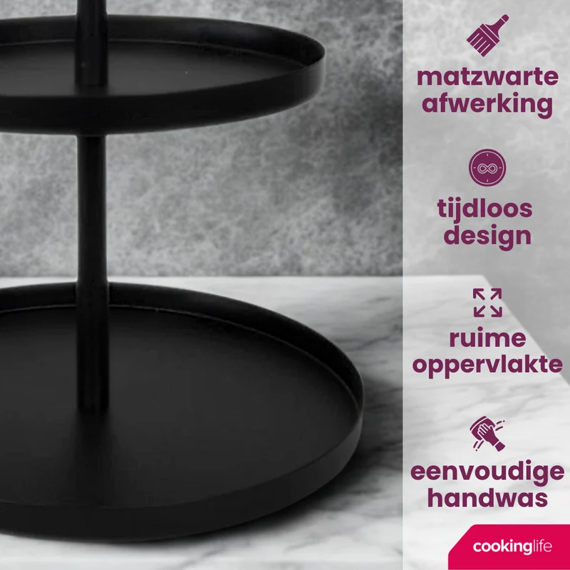 Cookinglife Etagère Metall schwarz ø 20, 25 & 30 cm - 3-stufig - 55 cm hoch