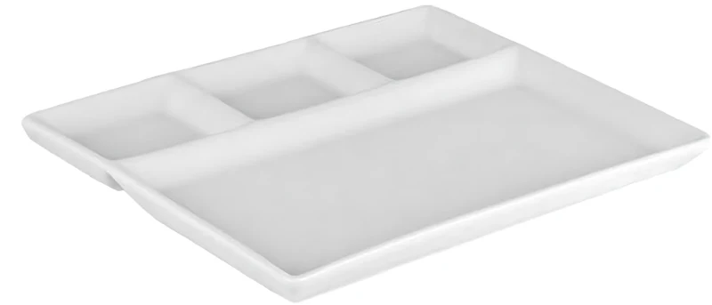Cookinglife Fondueteller / Gourmetteller / Grillteller – 4 Fächer – Weiß – 26 x 20 cm – 4 Stück