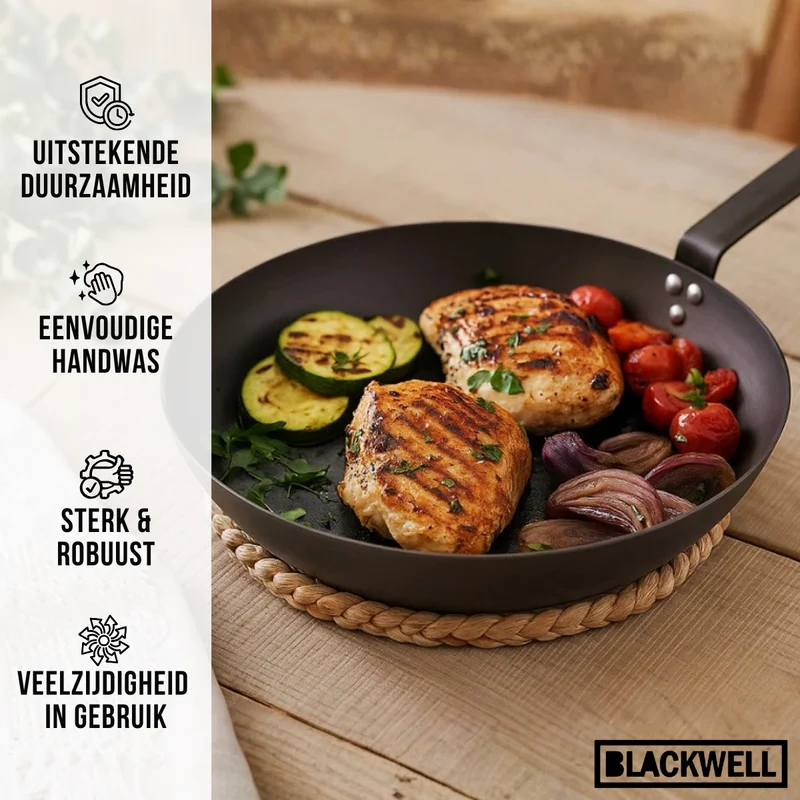 Blackwell Bratpfannenset Carbonstahl Ø 24 und 28 cm – geeignet für alle Wärmequellen – ohne Antihaftbeschichtung