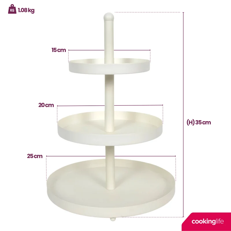 Cookinglife Etagère Metall creme ø 15, 20 & 25 cm - 3-stufig - 35 cm hoch