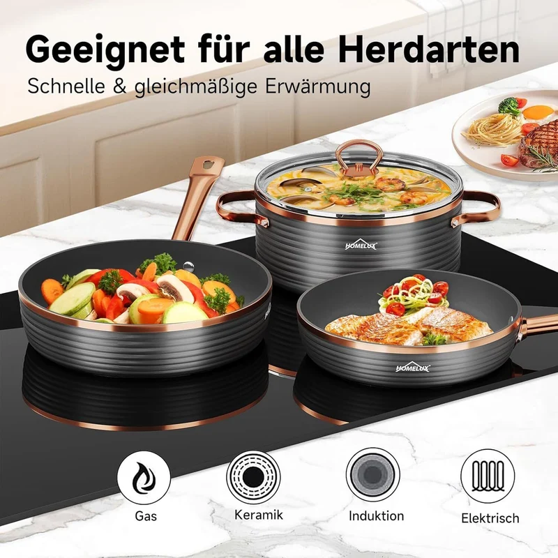 8-tlg Kochtopf Set Topf-Set Induktions Küchenhelfer-Set