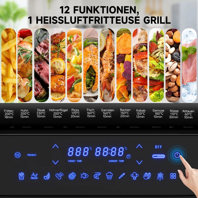 Heißluftfritteuse & Grill 6-in-1 Airfryer Elektrischer mit Temperaturfühler 6 IN 1 Heißluftfritteuse