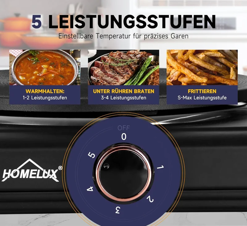 Herdplatte mit tragbaren Doppelkochfeldern, 1000W/1500W/2000W/2500W, elektrisch Herdplatte