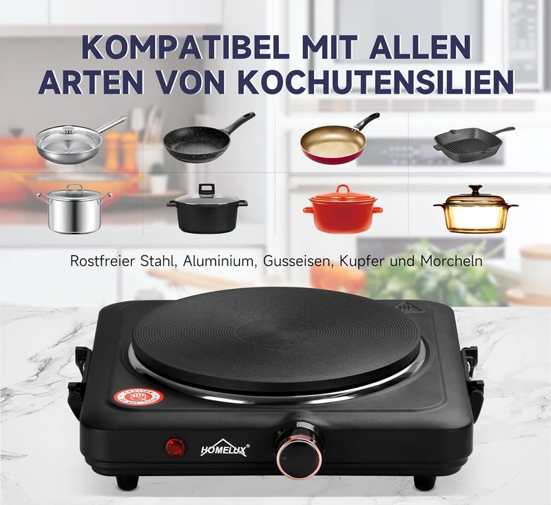 Herdplatte mit tragbaren Doppelkochfeldern, 1000W/1500W/2000W/2500W, elektrisch Herdplatte