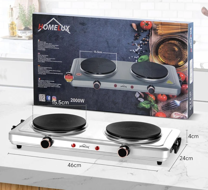 Herdplatte mit tragbaren Doppelkochfeldern, 1000W/1500W/2000W/2500W, elektrisch Herdplatte