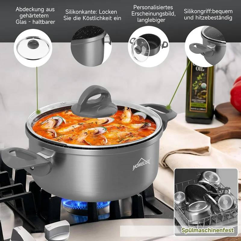 Topfset, HOMELUX Topfset Induktion 7 teilig, Induktions Töpfe Set, Kochtopf-Set, Induktionsgeeignet