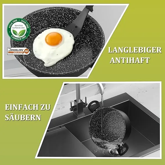 Scheffler 6-tlg Topfset Pfannenset Antihaftbeschichtung Induktions Töpfe Set mit Ultra-Antihaft-Beschichtung und Ergonomischen Griffe für alle Herdarten