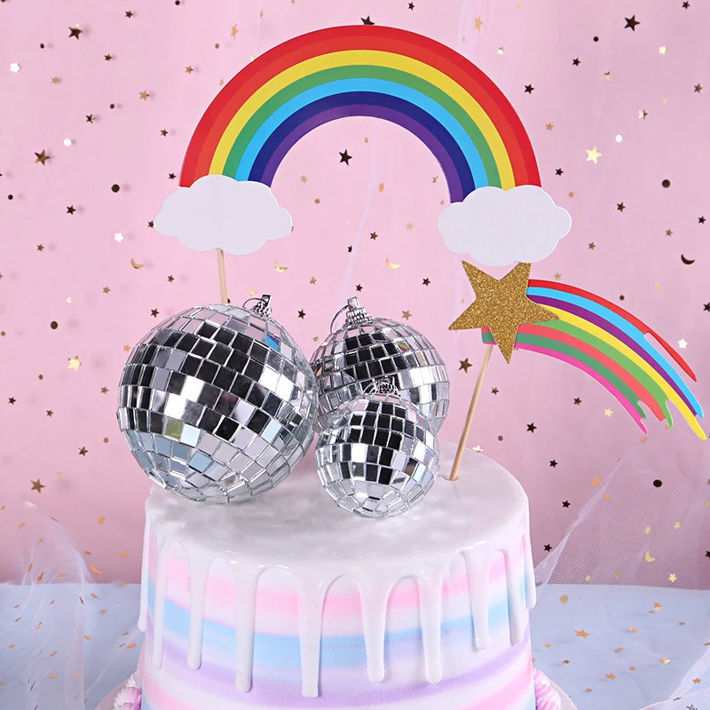 Buntes Regenbogen Disco Kuchen Topper Set Karnz