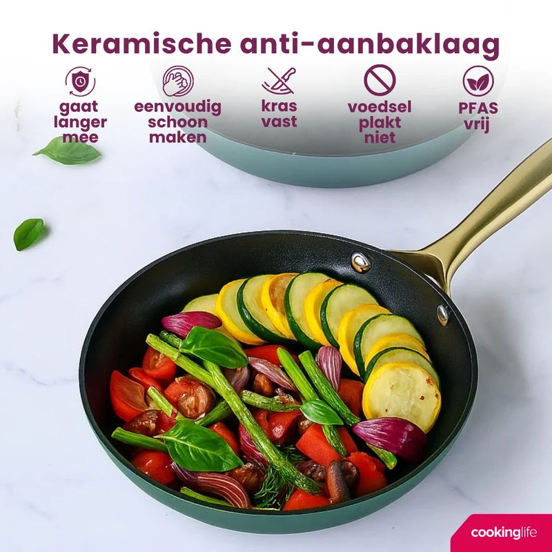 Cookinglife Bratpfannenset Style Grün Ø 24 und 28 cm – geeignet für alle Wärmequellen – keramische Antihaftbeschichtung