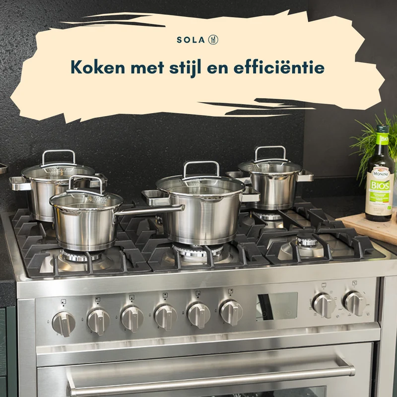 Sola Topfset Diamond 5-teilig – Edelstahl – downdraft-geeignet – Kochtöpfe Ø 16, 18, 20, 24 cm & Stieltopf Ø 16 cm – geeignet für alle Herdarten