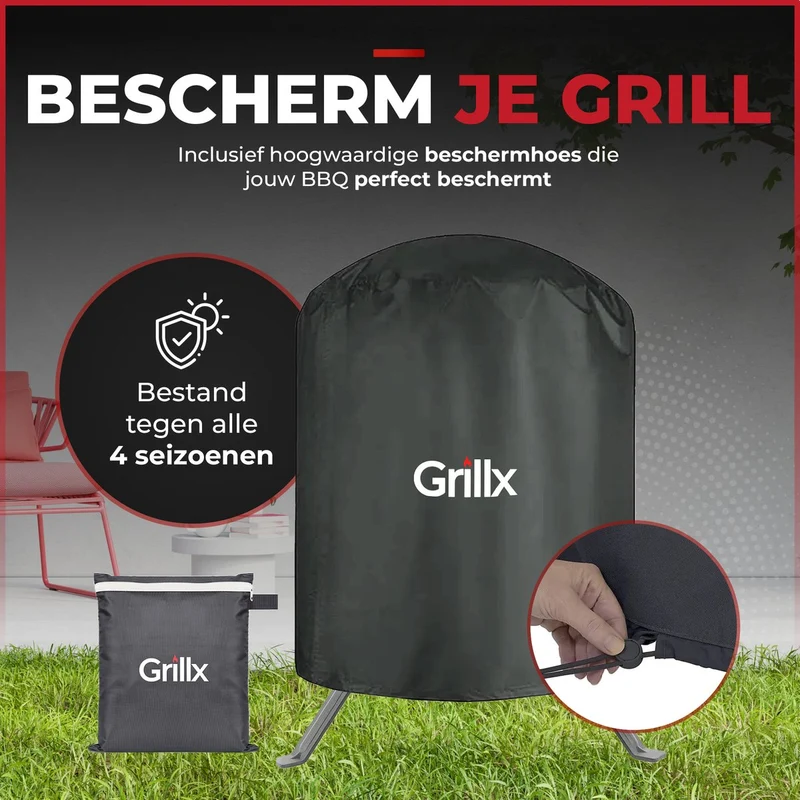 GrillX Kamado 13 Zoll - inklusive Abdeckhaube - Barbecue Egg - Holzkohlegrill - Schwarz - Ø 27 cm