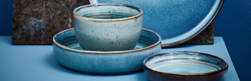ONA Geschirrset Duna Blue - 12-teilig / 4 Personen - 4 Speiseteller, 4 Frühstücksteller und 4 Schalen
