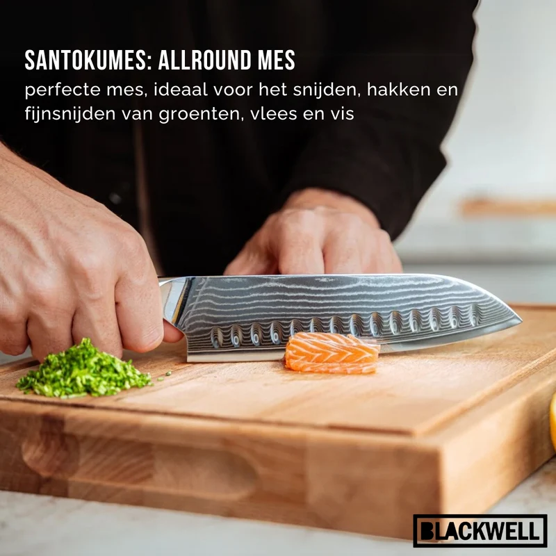 Blackwell Messerset (Kochmesser + Santokumesser + Nakirimesser + Officemesser) – Japanischer Stil – 67 Lagen Damaszenerstahl – VG10 – 4-teilig