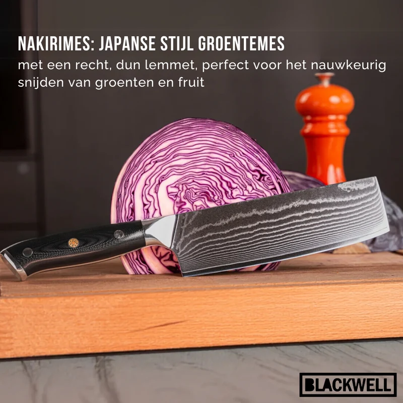 Blackwell Messerset (Kochmesser + Santokumesser + Nakirimesser + Officemesser) – Japanischer Stil – 67 Lagen Damaszenerstahl – VG10 – 4-teilig