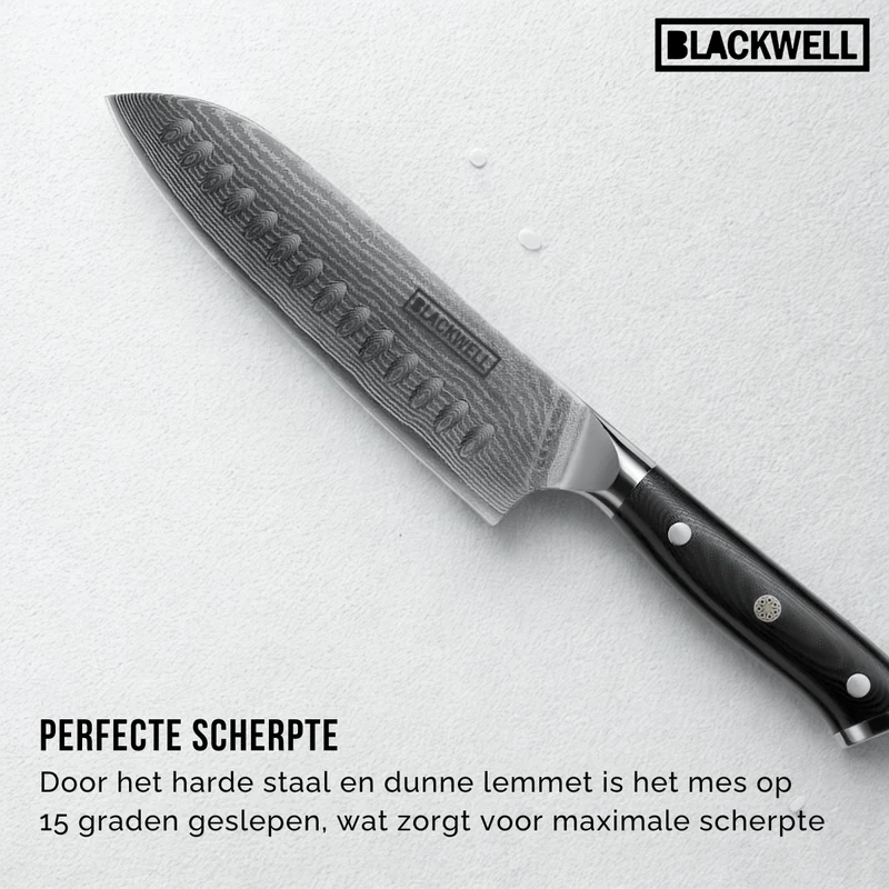 Blackwell Messerset (Kochmesser + Santokumesser + Nakirimesser + Officemesser) – Japanischer Stil – 67 Lagen Damaszenerstahl – VG10 – 4-teilig