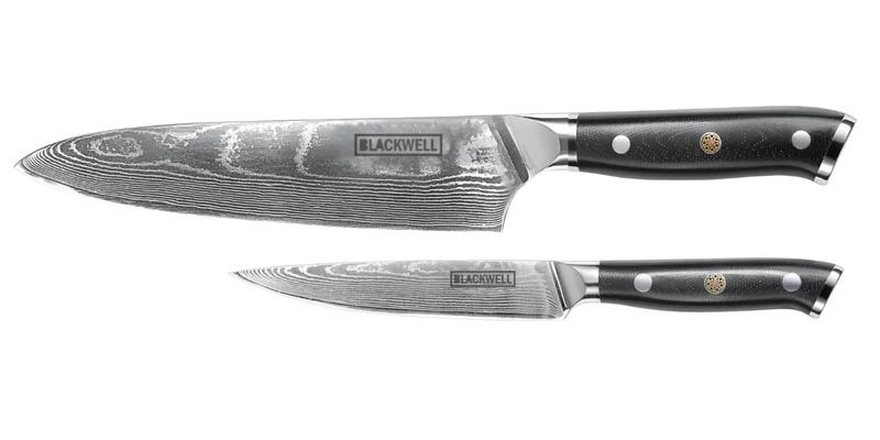 Blackwell Messerset (Kochmesser + Schälmesser) – Japanischer Stil – 67 Lagen Damaszenerstahl – VG10 – 2-teilig