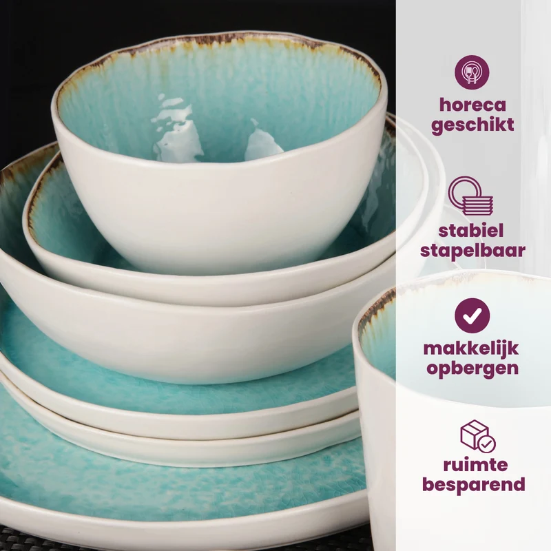 Cosy & Trendy Geschirrset Laguna Azzurro 12-teilig / 4 Personen - 4 Speiseteller, 4 Frühstücksteller und 4 Schalen