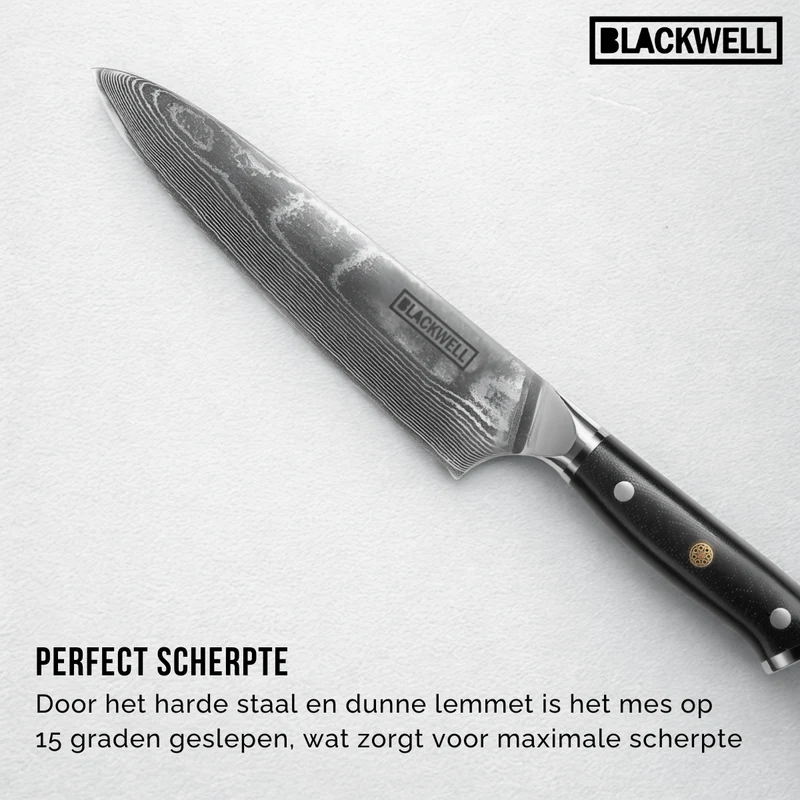 Blackwell Kochmesser im japanischen Stil - 67-lagiger Damaststahl - VG10 - 20 cm
