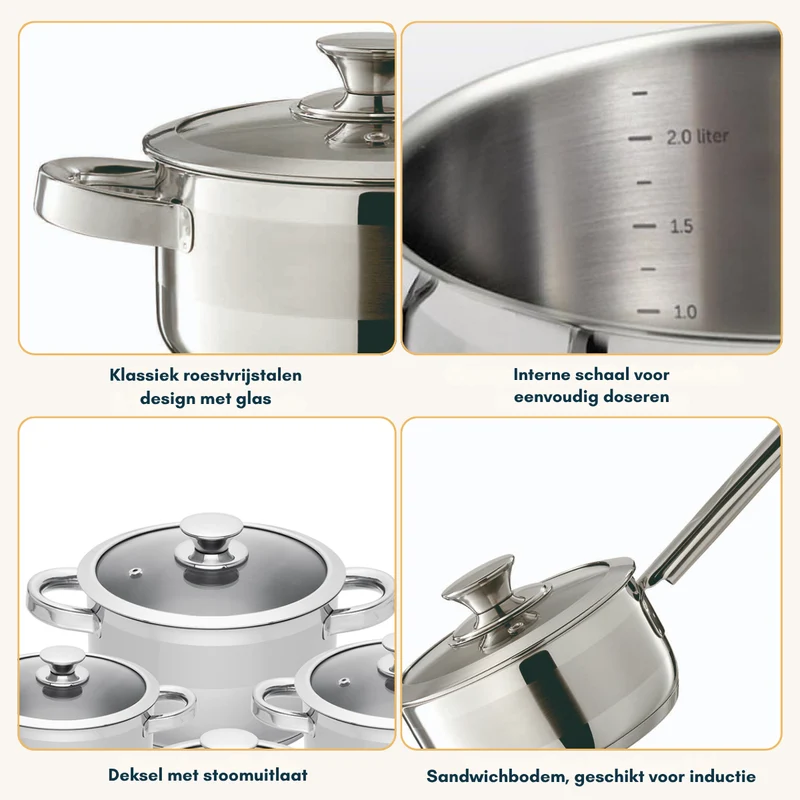 Sola Furore Topfset – Edelstahl – Stieltopf ø 16, 18, 20 cm & Stielkasserolle ø 16 cm – Induktionsgeeignet – 4-teilig