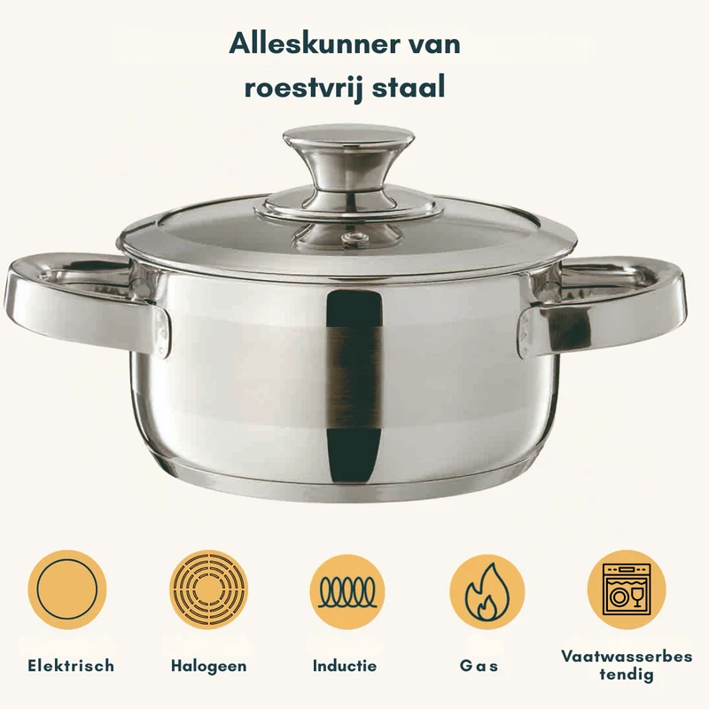 Sola Furore Topfset – Edelstahl – Stieltopf ø 16, 18, 20 cm & Stielkasserolle ø 16 cm – Induktionsgeeignet – 4-teilig