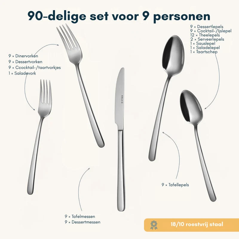 Sola Besteckset Donau - 18/10 Edelstahl - 90-teilig / 9 Personen