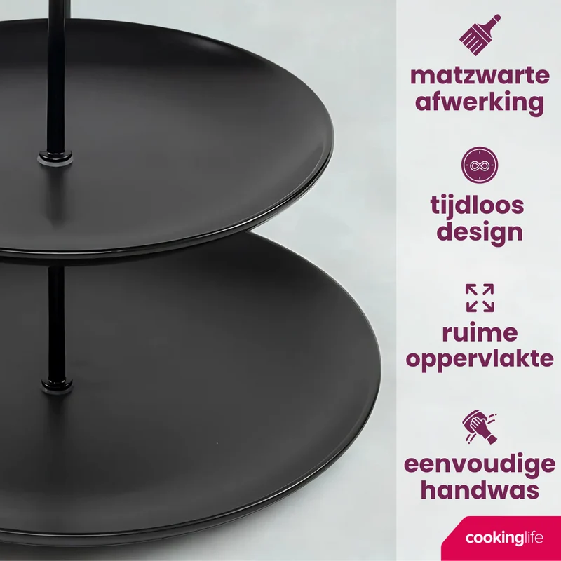 Cookinglife Etagere Schwarz – ø 16, 21 & 26 cm – 3 Schichten