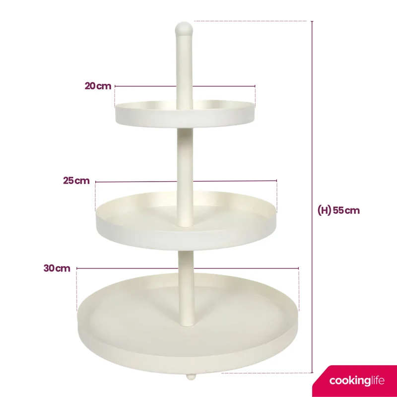 Cookinglife Metall Etagere creme ø 20, 25 & 30 cm - 3-stöckig - 55 cm hoch
