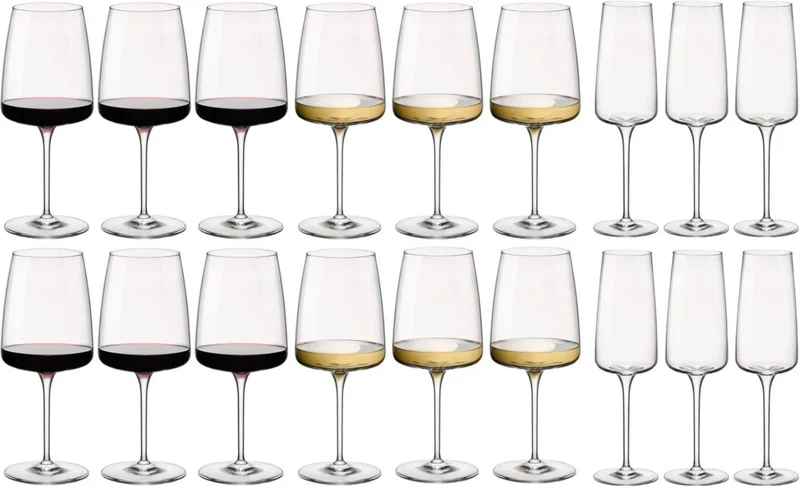 Bormioli Rocco Weingläser-Set Nexo (Rotweingläser, Weißweingläser und Champagnergläser) – 18-teiliges Set