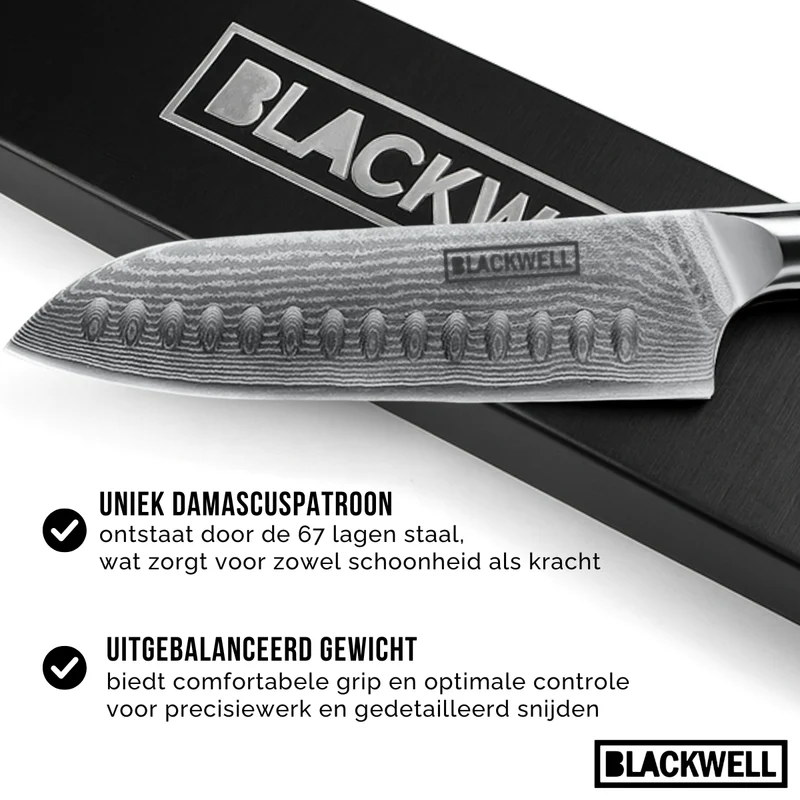 Blackwell Santokumesser im japanischen Stil – 67 Lagen Damaszenerstahl – VG10 – 19 cm