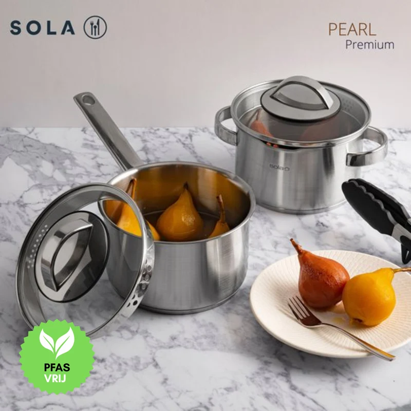 Sola Topfset Pearl 4-teilig – Edelstahl – downdraft-geeignet – Kochtöpfe Ø 16, 18, 20 cm & Stieltopf Ø 16 cm – geeignet für alle Herdarten